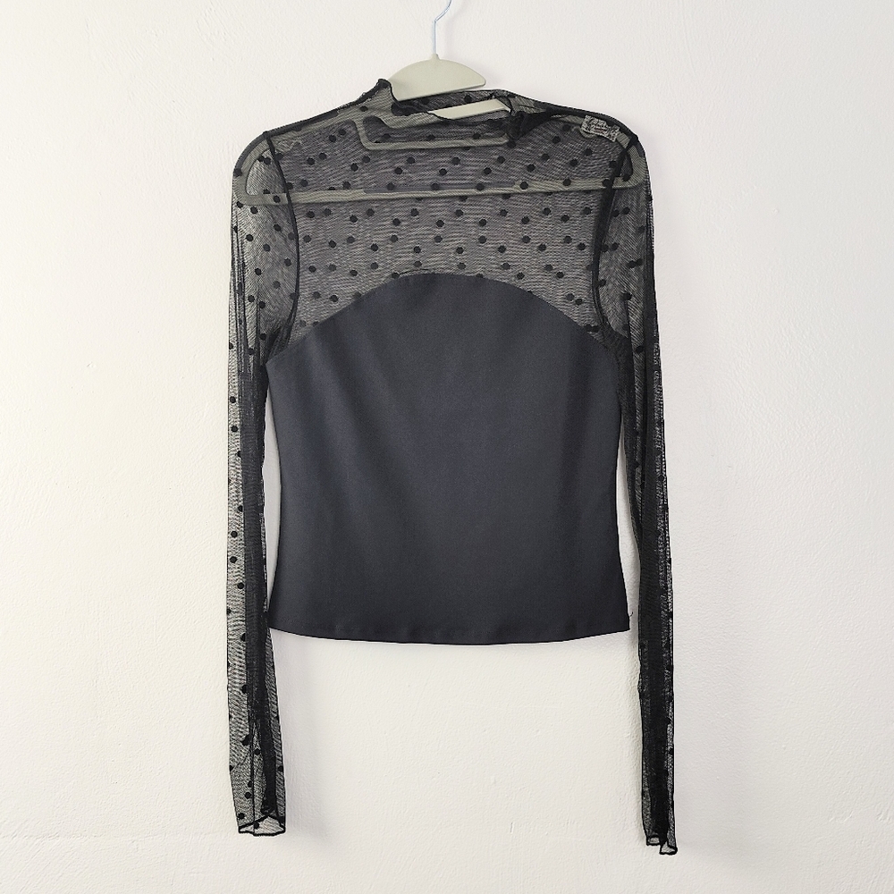 NEW! Free People On The Spot Long Sleeve Sheer Top Size Small Black Dot Mesh FP